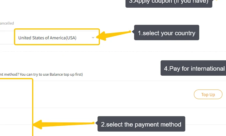OrientDig international freight checkout with destination and payment choice